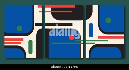 Vintage-Kollektion mit Bauhaus-Poster im Retro-Design. Minimalistisches Poster flache geometrische Kunstpostkarten. Stock Vektor