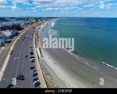 Nantasket Beach aus der Vogelperspektive mit Hingham Bay im Hintergrund, aus der Stadt Hull, Massachusetts MA, USA. Stockfoto