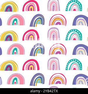 Niedliches, nahtloses Regenbogenmuster. Babymuster für Textilien, Tapeten, niedliches nahtloses Girl-Ornament. Handgezeichnete Vektorgrafik. Stock Vektor