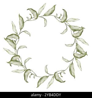 Grüner Kranz mit Blättern auf isoliertem Hintergrund Stockfoto