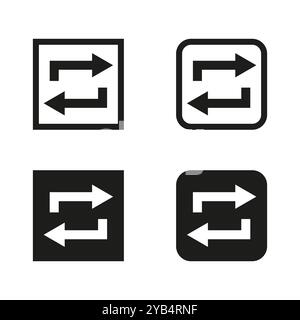 Pfeilsymbole aktualisieren. Zwei-Wege-Pfeile gesetzt. Kreisförmige Pfeilsymbole. Schwarze Vektorschaltflächen. Stock Vektor