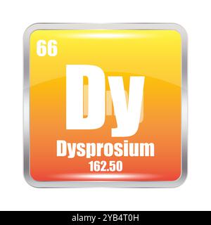 Symbol für Dysprosium. Chemisches DY-Element. Atomzahl 66. Masse 162.50. Orangefarbenes quadratisches Bild. Vektorsymbol. Stock Vektor