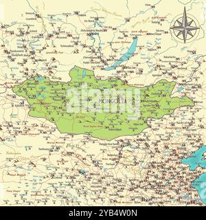 Karte der Mongolei Vintage Fantasy Stil Stock Vektor