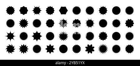 Starburst Preis. Schwarze Verkaufs- und Rabattaufkleber. Sammlung von Werbetags. Isolierte Vektorillustration auf weißem Hintergrund Stock Vektor
