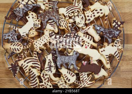 Schwäbische Küche, schwäbische Weihnachtsgebäck, Keksschneider, Shortbread Kekse, Katzenfiguren, mit Schokolade bemalt, typisch schwäbisch, backen, Christus Stockfoto