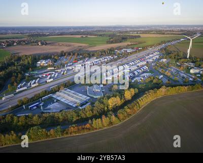 Autobahndreieck Dresdner Tor an der Autobahn A4, Luftansicht Wilsdruff, Wilsdruff, Sachsen, Deutschland, Europa Stockfoto