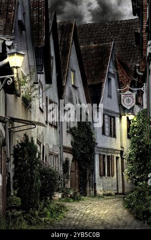 Experimentelle Behandlung der historischen Muschelgasse in Lohr Stockfoto