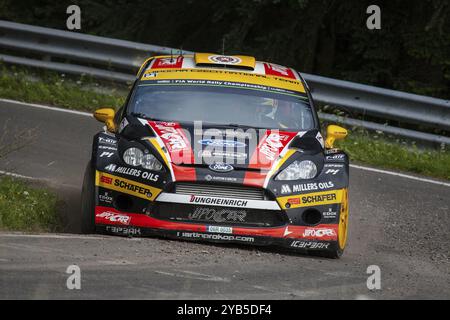 Martin Prokop und Jan Tomanek treten am 2. Tag der ADAC Rallye Deutschland am 23. August 2014 in Trier, Deutschland, in EUR an ihrem Ford Fiesta RS WRC an Stockfoto