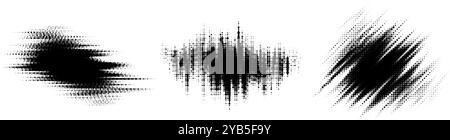 Elementsatz für Glittenhaltelinie. Kollektion mit geometrischen Formen und Punktmuster. Grunge abstrakte Comic-Pop-Art-Formen für Banner, Poster, Collage, Overlay, Label, Tag. Distressed verzerrtes Vektorpaket Stock Vektor