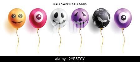 Halloween Ballons Elemente Vektor Set Design. Aufblasbare Halloween Ballon-Kollektion für Kinder Horror Party schwimmende Dekoration. Stock Vektor