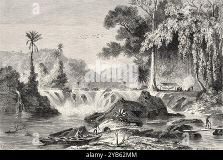 Weinachts Wasserfall, Guyana. Südamerika. Zeichnung von Evremond de Berard (1824–1881) Reisen auf die Westindischen Inseln, 1858-1859 von Anthony Trollope (1815–1882) Le Tour du Monde 1860 Stockfoto