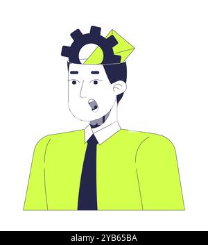 Der Umschlagkopf der Ausrüstung überfordert den Mann Büroarbeiter 2D-Zeichentrickfigur Stock Vektor