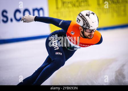 Dresden, 2. Februar 2019: Itzhak de laat aus den Niederlanden während der Short Track Speed Skating World Cup Stockfoto