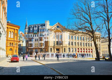 Riga, Lettland - 12. April 2018: Die Lettischen Rundfunk Radio Company (Latvijas Radio) in der Nähe von Domplatz (Doma laukums). Stockfoto