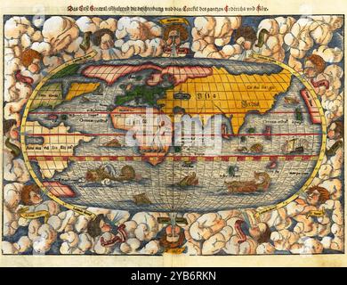 Vintage Detailed World Map Printable Download Travel Poster Stockfoto
