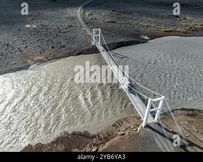 Brücke über den Fluss Jökuls a Fjöllum, Ringstraße Nr. 1, Luftaufnahme, Island Stockfoto