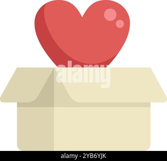 Einfache Vektor-Illustration eines offenen Karton mit einem roten Herzen, das von innen erscheint, isoliert über weißem Hintergrund Stock Vektor