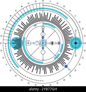 Kreisförmiges Element im Bauhausstil. Retro-Tech-Diagramm Stock Vektor