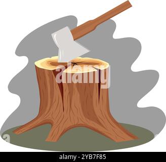 Vektordarstellung eines Stumpfes mit einer Axt Stock Vektor