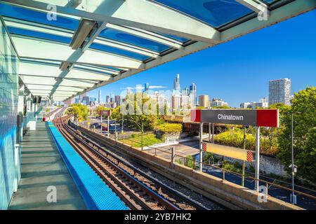 Chicago Chinatown L Elevated Rapid Transit System Station View, Illinois, USA Stockfoto