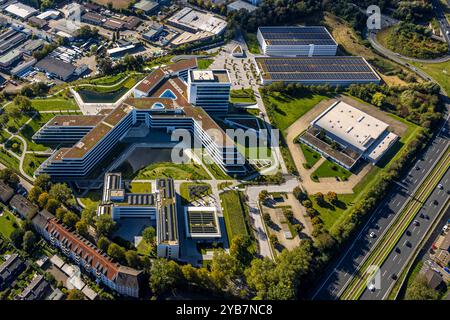 Luftbild, Aldi Nord Campus, Gebäudeform entspricht dem Aldi Logo, Eckenbergstraße, Kray, Essen, Ruhrgebiet, Nordrhein-Westfalen, Deutschland ACHTUNGxMINDESTHONORARx60xEURO *** Luftansicht, Aldi Nord Campus, Gebäudeform entspricht dem Aldi Logo, Eckenbergstraße, Kray, Essen, Ruhrgebiet, Nordrhein-Westfalen, Deutschland ATTENTIONxMINDESTHONORARx60xEURO Stockfoto