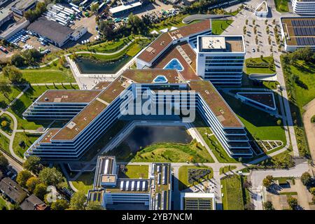 Luftbild, Aldi Nord Campus, Gebäudeform entspricht dem Aldi Logo, Eckenbergstraße, Kray, Essen, Ruhrgebiet, Nordrhein-Westfalen, Deutschland ACHTUNGxMINDESTHONORARx60xEURO *** Luftansicht, Aldi Nord Campus, Gebäudeform entspricht dem Aldi Logo, Eckenbergstraße, Kray, Essen, Ruhrgebiet, Nordrhein-Westfalen, Deutschland ATTENTIONxMINDESTHONORARx60xEURO Stockfoto