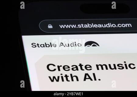 Shanghai, China, 6. Mai 2024: Stable Audio Website. Modell der Audiogenerierung der Stabilitäts-KI Stockfoto