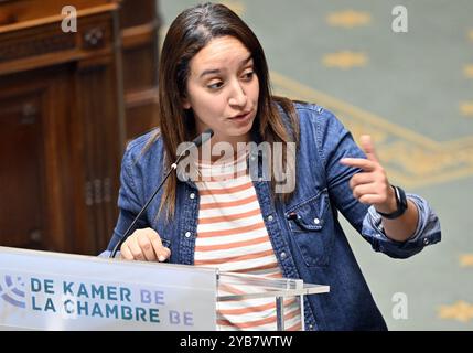 Brüssel, Belgien Oktober 2024. Rajae Maouane von Ecolo im Rahmen einer Plenartagung des Plenums im Bundesparlament in Brüssel am Donnerstag, den 17. Oktober 2024. BELGA PHOTO ERIC LALMAND Credit: Belga News Agency/Alamy Live News Stockfoto