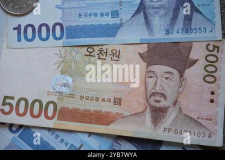 Jeju, Südkorea - 25. Mai 2024: Südkoreanische Won-Währung. Banknote, Papiergeld Stockfoto