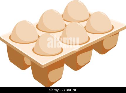 Sechs frische, braune Eier liegen in einem Eiertablett aus Pappe, bereit zum Kochen Stock Vektor