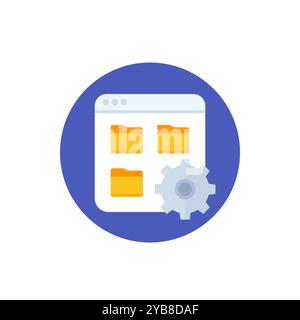 Dateiverwaltungssymbol mit Ordnern, flache Ausführung Stock Vektor