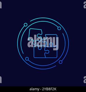 Puzzle Pieces Icon, lineares Design Stock Vektor