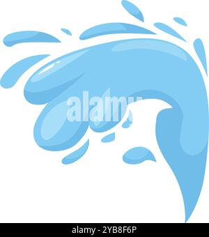 Das blaue Wasser des Zeichentrickfilms spritzt und bildet mit Tropfen eine interessante Form Stock Vektor