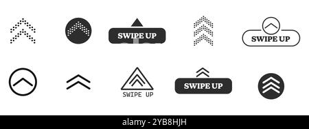 Pfeiltaste nach oben wischen, Symbol für Bildlauf in der benutzeroberfläche. Einfache Benutzeroberfläche, Satz von Schaltflächen für Social-Media-Symbol. Wischen Sie nach oben, Pfeiltasten nach oben. Vektorabbildung Stock Vektor