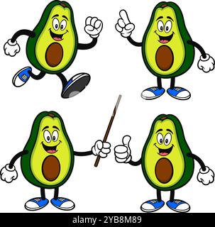 Avocado-Zeichensatz 02, handgezeichnete Vektor-Illustrationen, isoliert auf transparentem Hintergrund Stock Vektor
