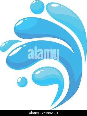 Dynamisch gestylte Illustration von blauem Wasserspritzer, die interessante Form schafft, geeignet für Hygiene- oder Erfrischungskonzepte Stock Vektor