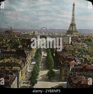 Blick aus der Vogelperspektive auf Paris vom Triumphbogen. Um 1910er Jahre Archiv Farb-Laternen-Dias fotografieren Anfang des 20. Jahrhunderts Stockfoto