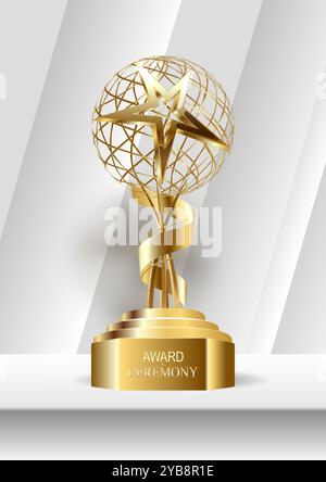 Goldener Stern auf dem Podium auf weißem Hintergrund. Vektorabbildung. Stock Vektor