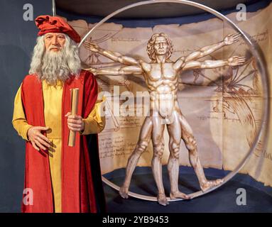 Leonardo da Vinci Wachsfigur im Madame Tussauds Museum in Madrid Stockfoto