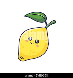 Süße Kawaii Lemon Figur. Vektor Hand gezeichnete Zeichentricksymbol Illustration. Zitronencharakter im Doodle-Stil. Stock Vektor