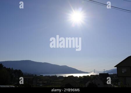 Blick auf die Mündung von Vigo in Galicien, Spanien Stockfoto