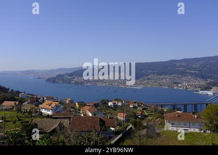 Blick auf die Mündung von Vigo in Galicien, Spanien Stockfoto