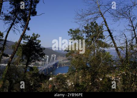 Blick auf die Mündung von Vigo in Galicien, Spanien Stockfoto