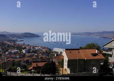 Blick auf die Mündung von Vigo in Galicien, Spanien Stockfoto