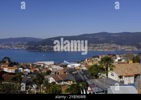 Blick auf die Mündung von Vigo in Galicien, Spanien Stockfoto