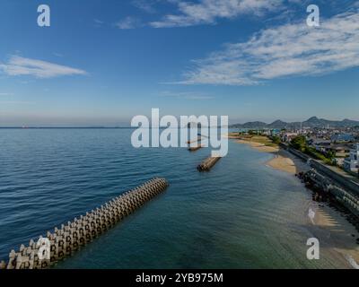 Luftbild der Küste von Ehime, zwischen Matsuyama und Imabari Stockfoto