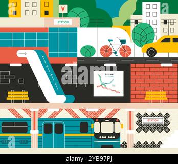 U-Bahn-Verkehrsmittel Stadt Stock Vektor
