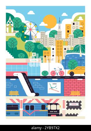Poster Zur U-Bahn-Stadt Stock Vektor