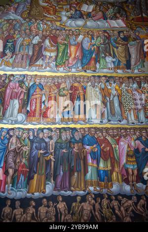 Religiöses Fresko oder Wandmalerei an der Innenwand der griechischen orthodoxen Kirche agios Dionysios in Zante oder Zakynthos in Griechenland Stockfoto