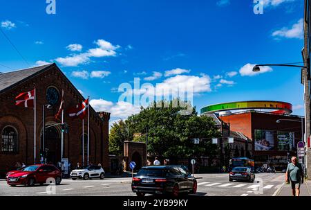 Blick auf das ARoS Museum und Ridehuset von Vester alle, Aarhus Stockfoto